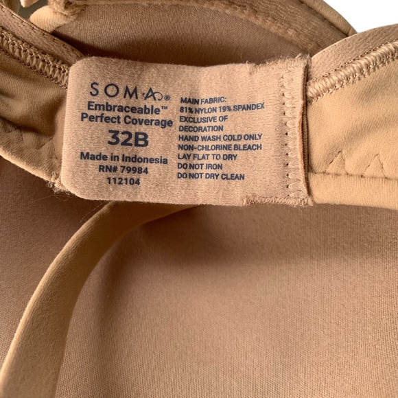 Soma Bra Women's Size 32B Full Coverage Warm Amber Underwire Center Pendant NWT - Picture 7 of 8